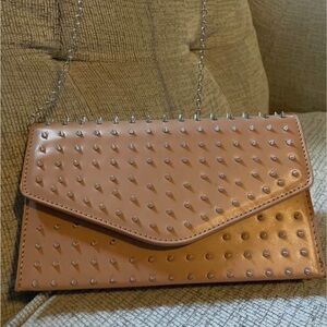 Tan Studded Clutch with Envelope Design